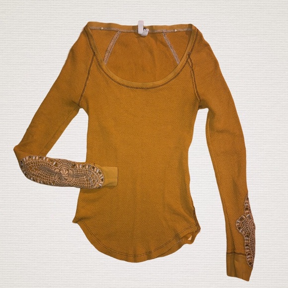 We The Free Tops We The Free Mustard Yellow Crochet Thermal Top Xs